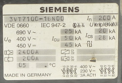 Siemens 3VT7100-1BN00 Leistungsschalter bis 200A 