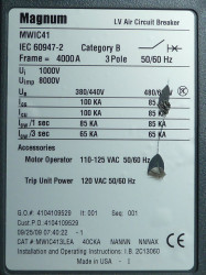 EATON Magnum MWiC41Leistungsschalter 4000A 3 polig 110V